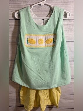 Girls Mint Lemon Appliqué Tank Top Matching Set